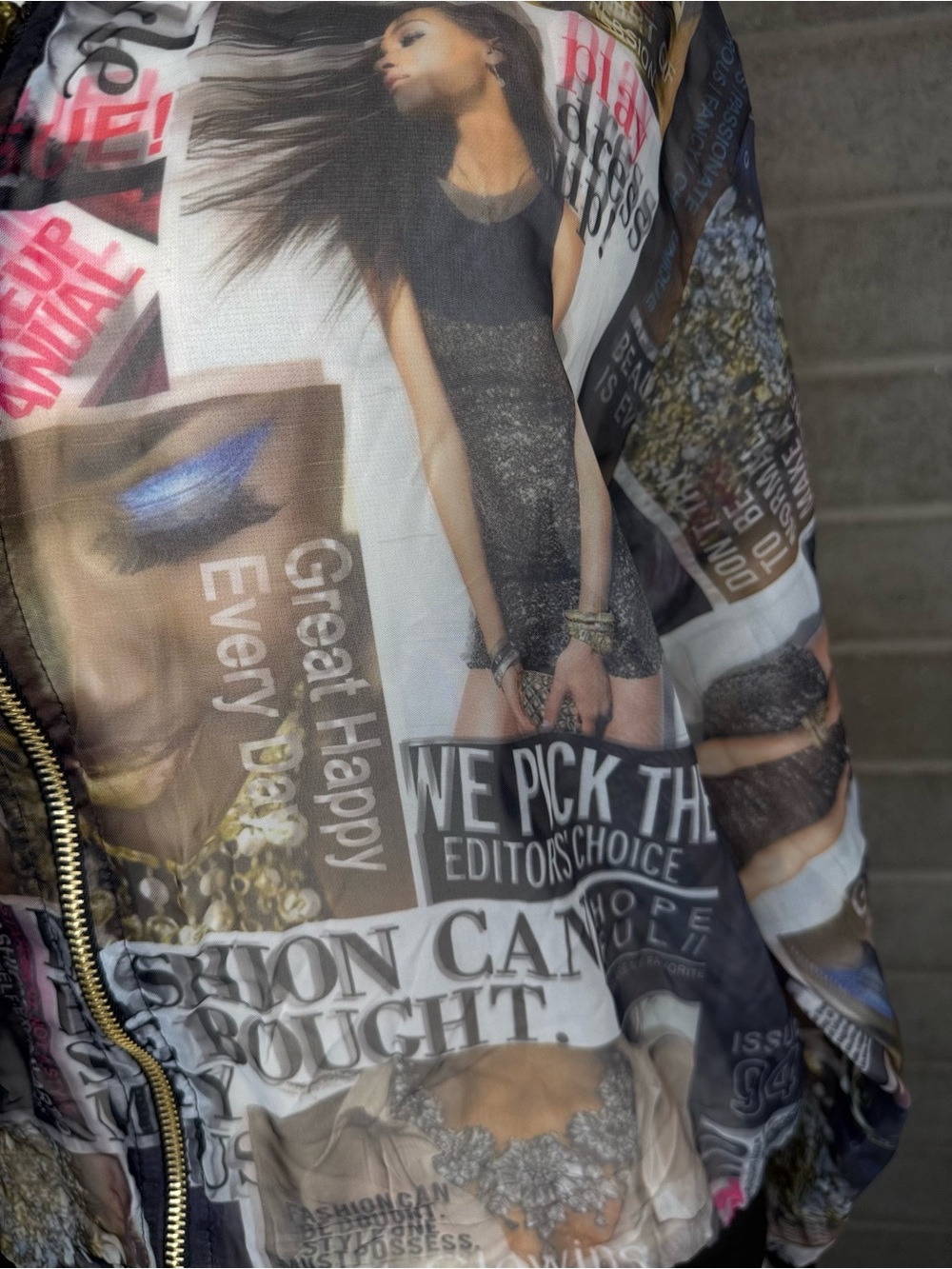 Blush Brown Multi Graphic Collage Bomber Jacket - Picture 7 of 14